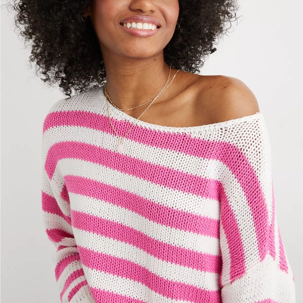 Aerie Off the Shoulder Striped Sweater *Hot Pink